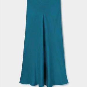 Silk Laundry Long Bias Cut Silk Skirt - M - Peacock Blue